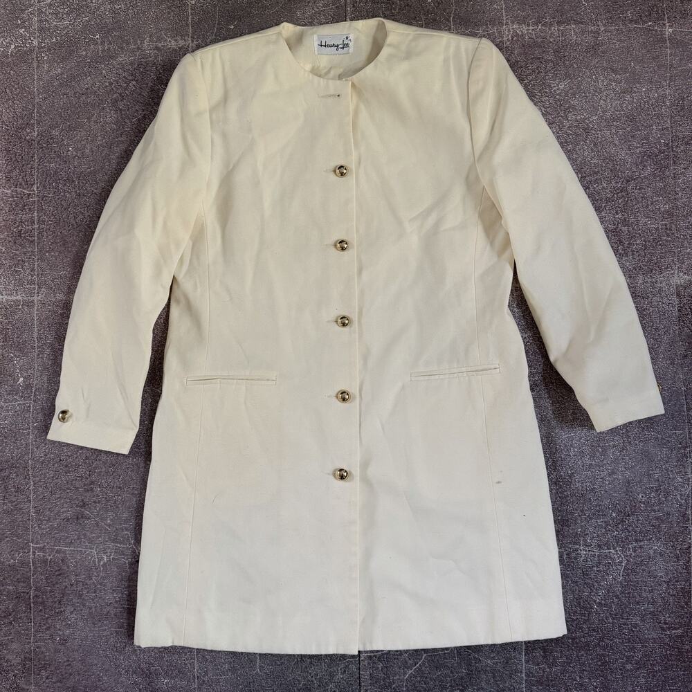 Women's Vintage 60's Henry Lee Off White Gold Button Up Long Blazer Jacket Sz 8